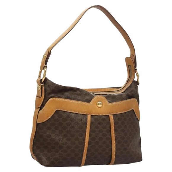 CELINE Macadam Canvas Shoulder Bag PVC Leather Brown Gold Auth 117957 - Picture 1 of 16